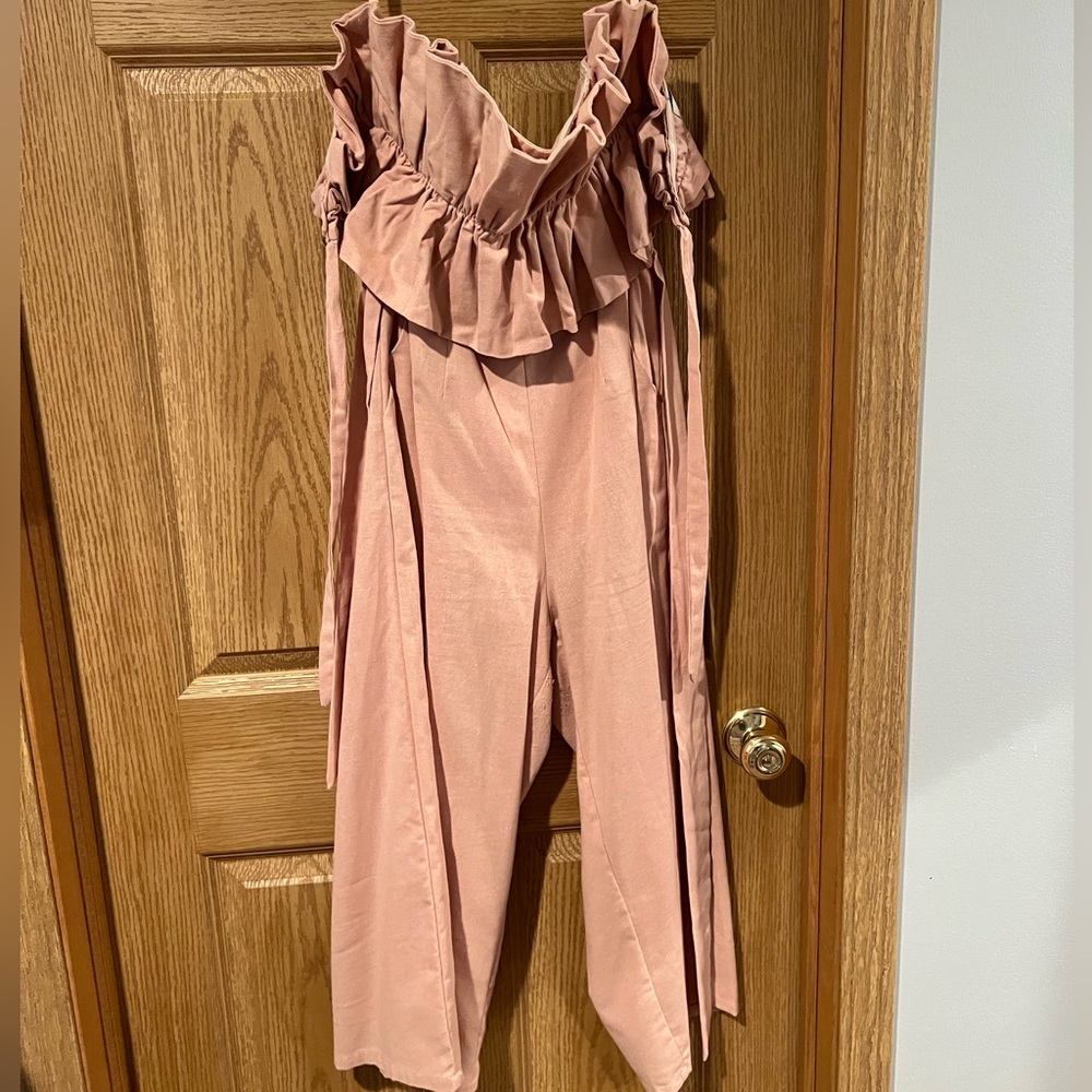 Aura Blush Pink Wide-Leg Jumpsuit with Belted Waist